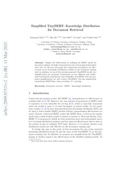Simplified TinyBERT: Knowledge Distillation for Document Retrieval