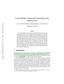 Causal Bandits without prior knowledge using separating sets