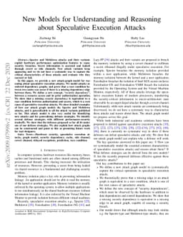 New Models for Understanding and Reasoning about Speculative Execution
  Attacks