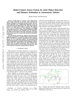 Radar-Camera Sensor Fusion for Joint Object Detection and Distance
  Estimation in Autonomous Vehicles