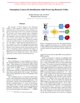 Smartphone Camera De-identification while Preserving Biometric Utility