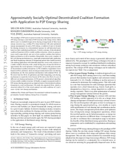 Approximately Socially-Optimal Decentralized Coalition Formation with
  Application to P2P Energy Sharing