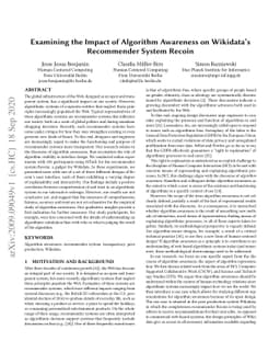 Examining the Impact of Algorithm Awareness on Wikidata's Recommender
  System Recoin