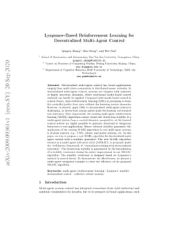 Lyapunov-Based Reinforcement Learning for Decentralized Multi-Agent
  Control
