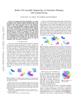 Robust 2D Assembly Sequencing via Geometric Planning with Learned Scores