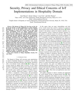 Security, Privacy and Ethical Concerns of IoT Implementations in
  Hospitality Domain