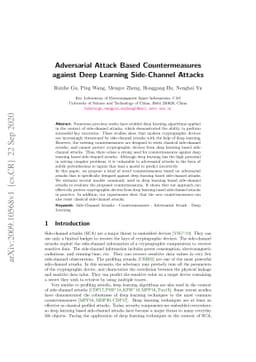 Adversarial Attack Based Countermeasures against Deep Learning
  Side-Channel Attacks
