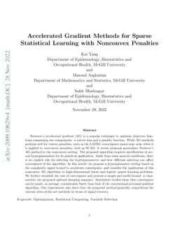 Accelerated Gradient Methods for Sparse Statistical Learning with
  Nonconvex Penalties
