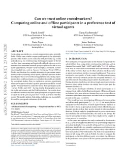 Can we trust online crowdworkers? Comparing online and offline
  participants in a preference test of virtual agents