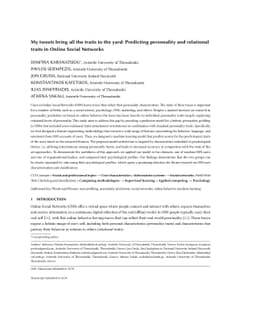 My tweets bring all the traits to the yard: Predicting personality and
  relational traits in Online Social Networks