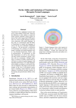 On the Ability and Limitations of Transformers to Recognize Formal
  Languages