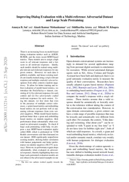 Improving Dialog Evaluation with a Multi-reference Adversarial Dataset
  and Large Scale Pretraining