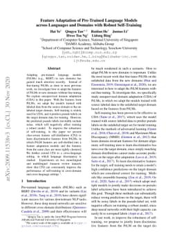 Feature Adaptation of Pre-Trained Language Models across Languages and
  Domains with Robust Self-Training