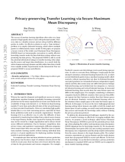 Privacy-preserving Transfer Learning via Secure Maximum Mean Discrepancy