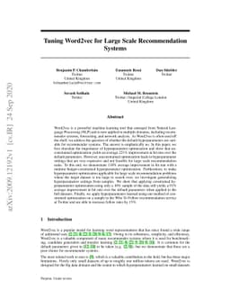 Tuning Word2vec for Large Scale Recommendation Systems