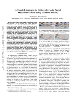 A Modeled Approach for Online Adversarial Test of Operational Vehicle
  Safety (extended version)