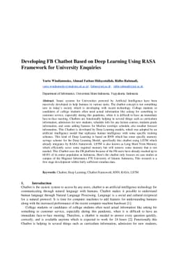Developing FB Chatbot Based on Deep Learning Using RASA Framework for
  University Enquiries