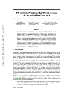 Differentially Private and Fair Deep Learning: A Lagrangian Dual
  Approach