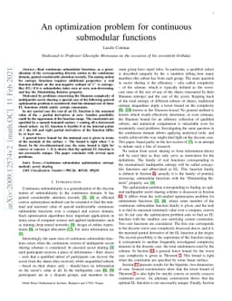 An optimization problem for continuous submodular functions