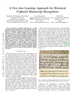 A Few-shot Learning Approach for Historical Ciphered Manuscript
  Recognition