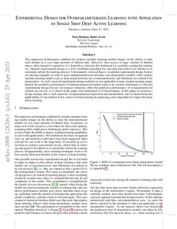 Experimental Design for Overparameterized Learning with Application to
  Single Shot Deep Active Learning