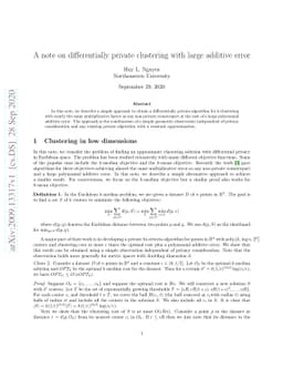 A note on differentially private clustering with large additive error