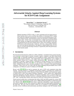 Adversarial Attacks Against Deep Learning Systems for ICD-9 Code
  Assignment