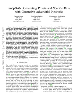 imdpGAN: Generating Private and Specific Data with Generative
  Adversarial Networks