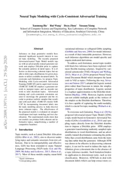 Neural Topic Modeling with Cycle-Consistent Adversarial Training