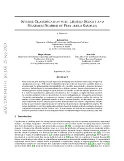 Inverse Classification with Limited Budget and Maximum Number of
  Perturbed Samples