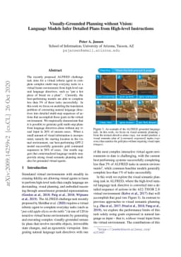 Visually-Grounded Planning without Vision: Language Models Infer
  Detailed Plans from High-level Instructions