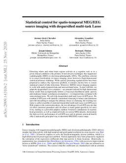 Statistical control for spatio-temporal MEG/EEG source imaging with
  desparsified multi-task Lasso