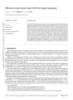 Efficient texture-aware multi-GAN for image inpainting