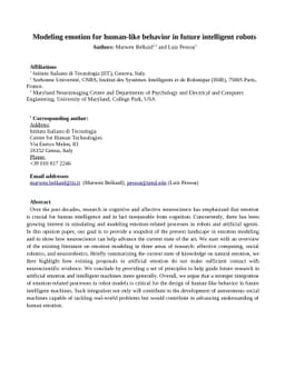 Modeling emotion for human-like behavior in future intelligent robots