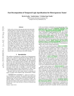 Fast Decomposition of Temporal Logic Specifications for Heterogeneous
  Teams