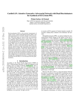 CardioGAN: Attentive Generative Adversarial Network with Dual
  Discriminators for Synthesis of ECG from PPG