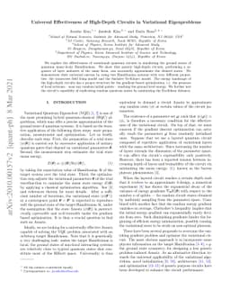 Universal Effectiveness of High-Depth Circuits in Variational
  Eigenproblems