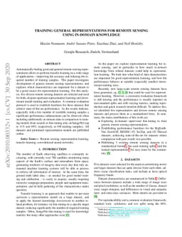 Training general representations for remote sensing using in-domain
  knowledge