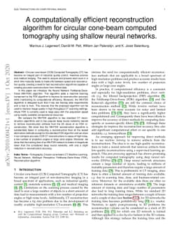 A computationally efficient reconstruction algorithm for circular
  cone-beam computed tomography using shallow neural networks