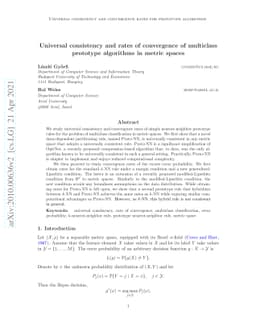 Universal consistency and rates of convergence of multiclass prototype
  algorithms in metric spaces