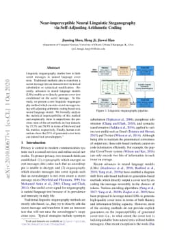Near-imperceptible Neural Linguistic Steganography via Self-Adjusting
  Arithmetic Coding