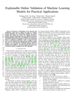 Explainable Online Validation of Machine Learning Models for Practical
  Applications