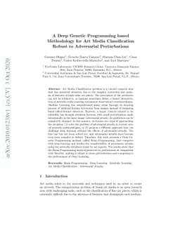 A Deep Genetic Programming based Methodology for Art Media
  Classification Robust to Adversarial Perturbations