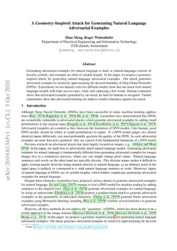 A Geometry-Inspired Attack for Generating Natural Language Adversarial
  Examples