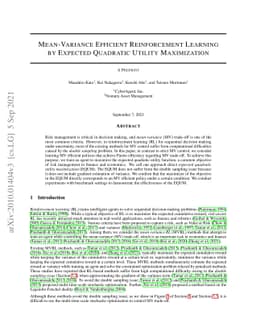 Mean-Variance Efficient Reinforcement Learning by Expected Quadratic
  Utility Maximization