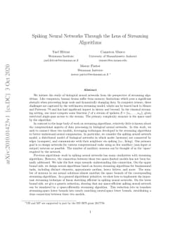 Spiking Neural Networks Through the Lens of Streaming Algorithms