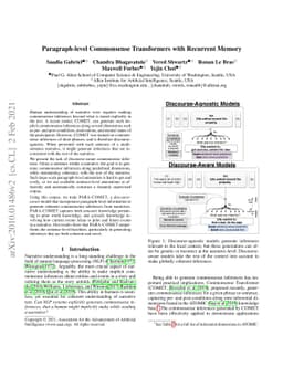Paragraph-level Commonsense Transformers with Recurrent Memory