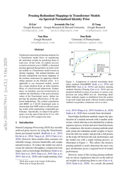 Pruning Redundant Mappings in Transformer Models via Spectral-Normalized
  Identity Prior