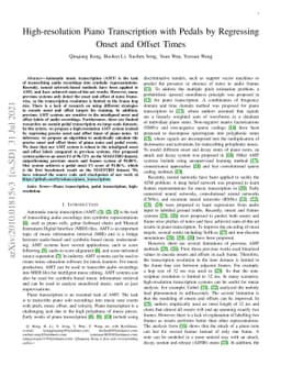 High-resolution Piano Transcription with Pedals by Regressing Onset and
  Offset Times