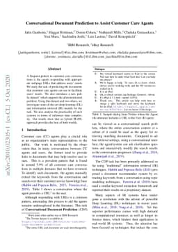 Conversational Document Prediction to Assist Customer Care Agents